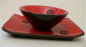 Preview: Japanischer Räucherschale mit Teller schwarz/rot