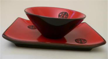 Japanischer Räucherschale mit Teller schwarz/rot