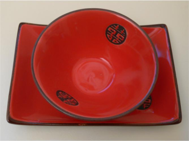 Japanischer Räucherschale mit Teller schwarz/rot