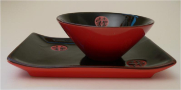 Japanischer Räucherschale mit Teller rot/schwarz